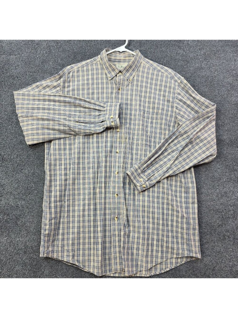 Vintage L.L.Bean Button Down Shirt  LT Plaid Blue Cotton Preppy Country Casual
